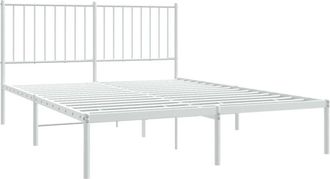 vidaXL Metal Bed Frame without Mattress with Headboard White 135x190cm vidaXL
