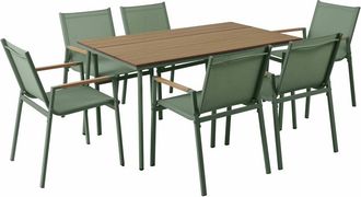 Oviala Conjunto de mesa de jard&iacute;n ovalada de 150 x 90 cm y 6 sillas verdes