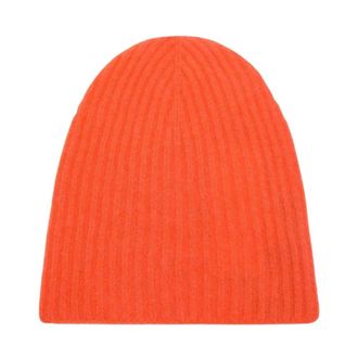 Roberto Collina Geribbelde Gebreide Beanie - Dames - Hoeden - Oranje - ONE Size - Polyester - Accessoires