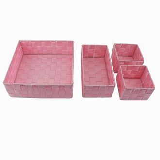 Trade Shop Trade Shop - Set 4 Pezzi Contenitori Rosa Scatola In Tessuto Organizer Porta Oggetti 79065