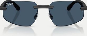 Ray-Ban Rb4475 - Occhiali da sole irregolari color nero sabbia con lenti blu ultra polarizzate