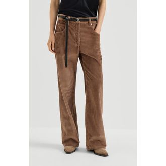 Brunello Cucinelli Cotton corduroy straight five-pocket trousers with monili in Dattero at Nordstrom, Size 42