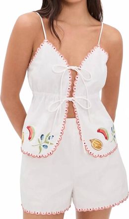 Minkpink Santorini Embroidered Cami Top In White