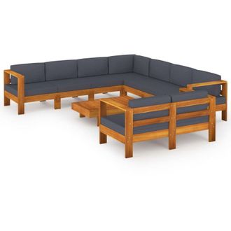 vidaXL 9 Pcs Conj. Sal&oacute;n De Jard&iacute;n Con Almohadillas Gris Oscuro Acacia