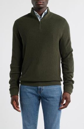 Nordstrom Cotton & Cashmere Quarter Zip Sweater in Green Duffel at Nordstrom Rack, Size Large