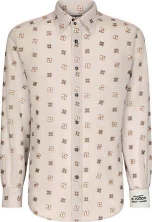 Dolce & Gabbana floral-embroidered cotton shirt - men - Cotton - 39 - Neutrals