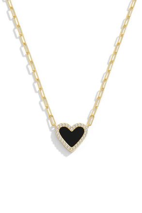 Mint & Lily Dainty Heart Paperclip Necklace in Onyx at Nordstrom