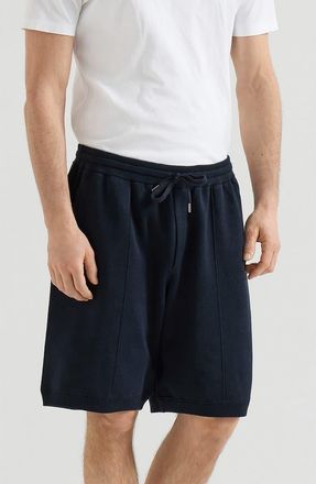 Brunello Cucinelli Cotton and silk French terry double knit Bermuda shorts with logo in Navy Blue at Nordstrom, Size Xxx-Large