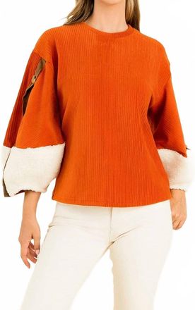 THML Clothing Valeria Velvet Sherpa Sleeve Top In Orange