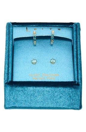 Leith Set of 2 Cubic Zirconia Stud & Huggie Hoop Earrings in Blue Multi- Gold at Nordstrom Rack