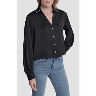 DKNY Grommet Collar Button-Up Shirt in Black at Nordstrom, Size X-Large