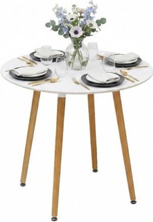 Relaxdays Relaxdays round dining table, H x D: 75 x 80 cm, MDF & bamboo, for 4, Scandinavian, white/natural