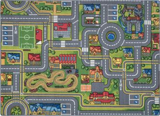 RugsX Rugsx - Alfombra Rebel Roads City Life 97 Ciudad, Antideslizante Para Ni&ntilde;os - Gris Multicolour 95x200 Cm