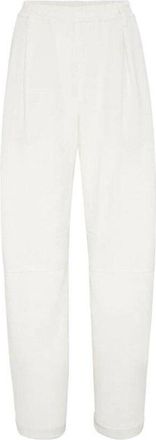 Brunello Cucinelli Off White Linen Tapered Trousers, Brand Size 44 (US Size 10)
