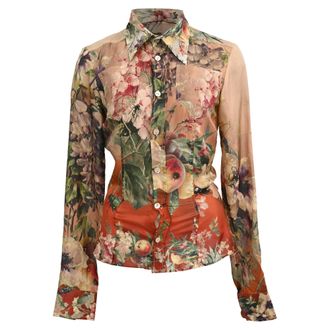 Jean Paul Gaultier Floral Print Button Down Shirt in Multicolor Silk