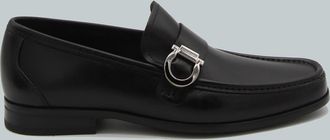 Ferragamo Black Leather Caspian Loafers
