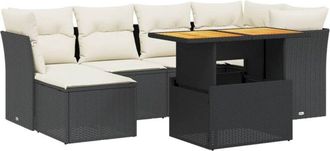 vidaXL Vidaxl - Set De Comedor De Jard&iacute;n 7 Pzas Y Cojines Rat&aacute;n Sint&eacute;tico Negro