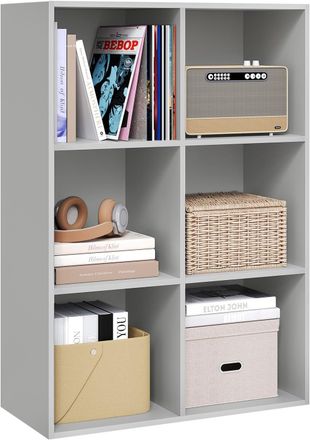 Woltu Woltu Librer&iacute;a Baja De 6 Cubos, Estanter&iacute;a Multiusos De Madera, Moderna Y Sencilla, Color Gris
