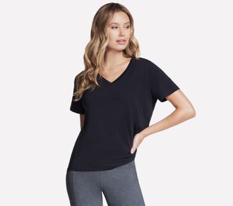 Skechers T-Shirt SKECHERS, Damen, Gr. XS (34), schwarz (bold schwarz), Obermaterial: 92% Baumwolle, 8% Elasthan, Shirts T-Shirt