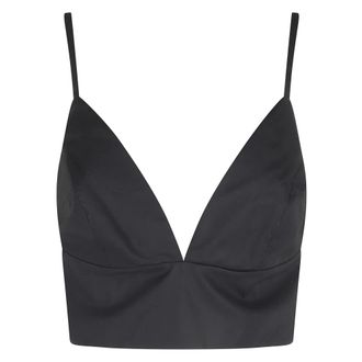 Federica Tosi Sleeveless Tops, female, Black, Size: 2XS Top in popeline scollo V spalline sottili