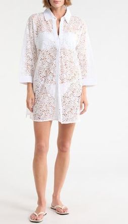 Boho Me Lace Front Cover-Up Shirt in White at Nordstrom Rack, Size X-Large
