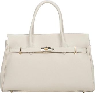 Estro & Luminara Grote Schoudertas - Dames - Handtassen - Beige - ONE Size - Leer - Tassen