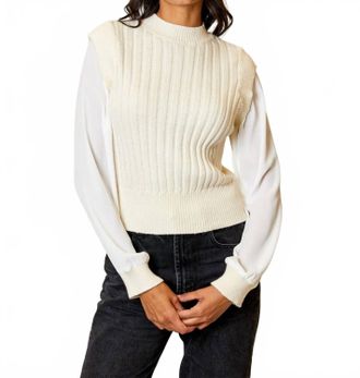 Design History Long Sleeve Sweater Vest In Cream