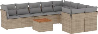 vidaXL Juego De Sof&aacute;s Jard&iacute;n Con Cojines Beige 10 Pzas Rat&aacute;n Sint&eacute;tico Vidaxl