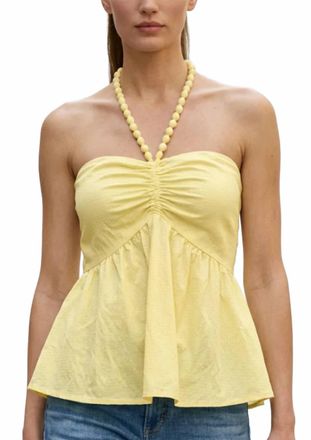 Vava Pom-Pom Tube Halter Top In Pale Banana