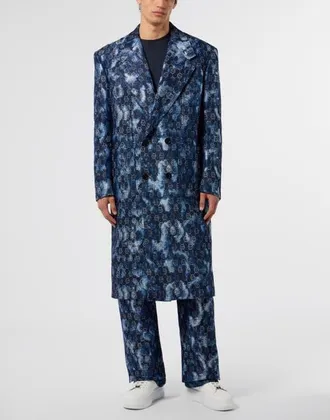Philipp Plein Jacquard Denim Coat Monogram Men in Navy at Nordstrom, Size 52