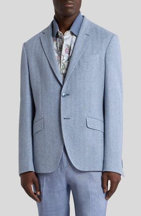 Etro Roma Jersey Cotton & Linen Herringbone Sport Coat in Azzurro at Nordstrom, Size 50 - R