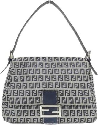 Fendi Pre-owned Mamma Baguette Canvas Schoudertas - Dames - Vintage Schoudertas - Grijs - ONE Size - Vintage
