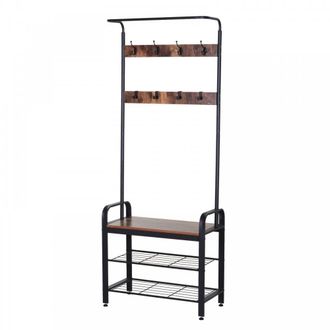 HOMCOM Hallway Organiser Unit Industrial Vintage Hanger for Coats Bags Shoes Freestanding Metal Frame w/ 8 Hook 2 Shelves - Home Living | TJ Hughes
