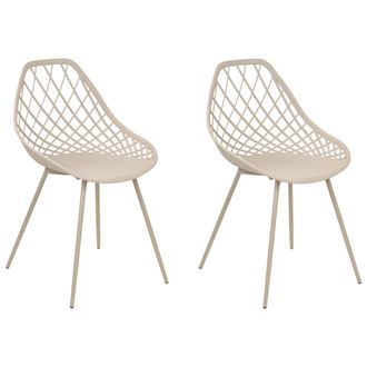 Beliani Conjunto De 2 Sillas De Comedor Beige Material Sint&eacute;tico Respaldo Red Canton Ii