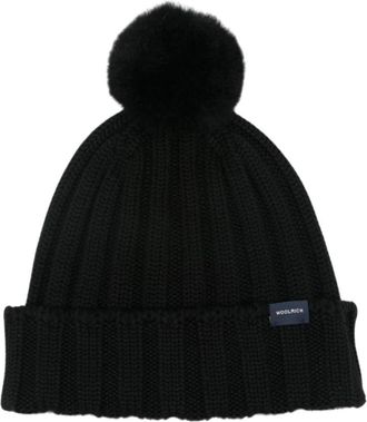 Woolrich Beanie Cashmere Pom Pom - Dames - Accessoires - Zwart - Maat: M Kasjmier