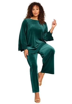 Roaman's Lace-Trim Velour Tunic in Emerald Green at Nordstrom, Size 28