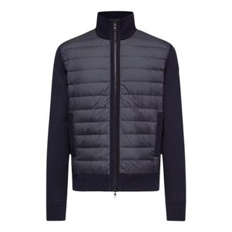 Moncler Winter Jackets, male, Blue, Size: XL Padded Zip-Up Wool Cardigan