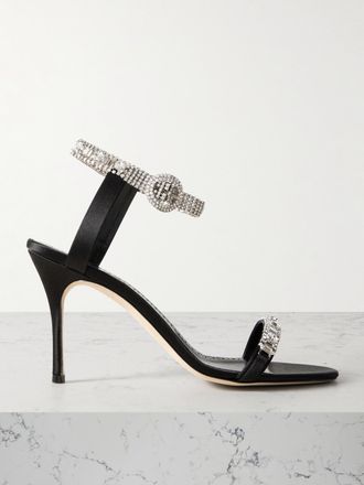 Manolo Blahnik Sandali In Raso Con Cristalli Asasan 90 - Nero