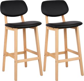 Woltu Juego De 2 Taburetes De Bar Bien Acolchado Asiento Y Respaldo De Cuero Artificial Silla De Dise&ntilde;o Madera Negro - Woltu