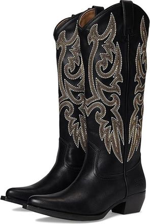 Frye and Co. Irlene Tall Deco Stitch Cowboy Womens Boots Black : 8.5 M, Suede