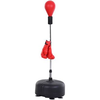 HOMCOM Punching Ball da Terra ad Altezza Regolabile con Guantoni Nero e Rosso