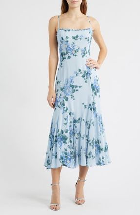 Reformation Lilibet Floral Ruffle Trim Midi Dress in Fresh Air at Nordstrom, Size 10