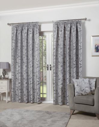 Emma Barclay Duchess - Lined Pencil Pleat Jacquard Curtains in Silver - Width 90 x Drop 72 (229 x 183cm) - Emma Barclay | TJ Hughes