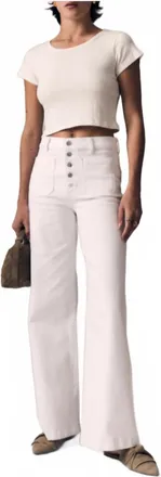 LE JEAN Georgia Exposed Button Wide Leg Pant In White