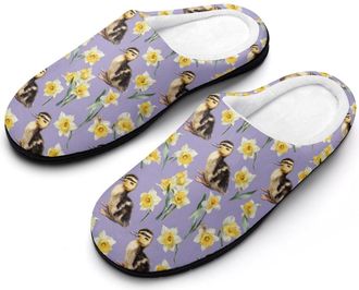 Generic Ducks And Daffodils Flower Mens House Slippers Memory Foam Washable Cotton Slip on Home Shoes
