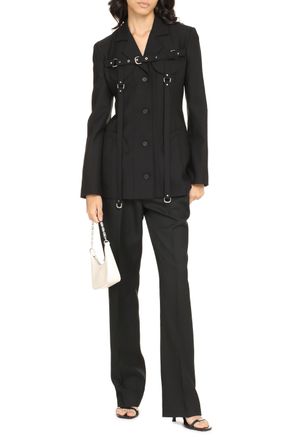 Off-white Wool-Blend with Buckle Straps Blazer - Black