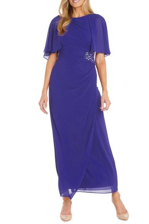 R & M Richards Long Chiffon Caplet Evening Dress In Violet