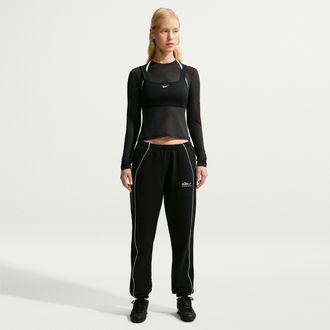 Nike Womens Studio Fleece Medium Weight Mid-Rise Cuffed Pants in Black | IQ3885-001