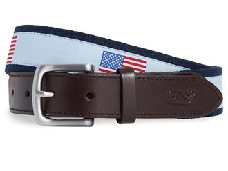 Vineyard Vines American Flags Canvas Club Belt Mens Belts Del Mar Blue : 36, Brass/Canvas/Cotton