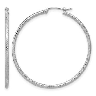 Diamond2Deal Platinum Polished Textured 1.5mm Round Hoop Earrings